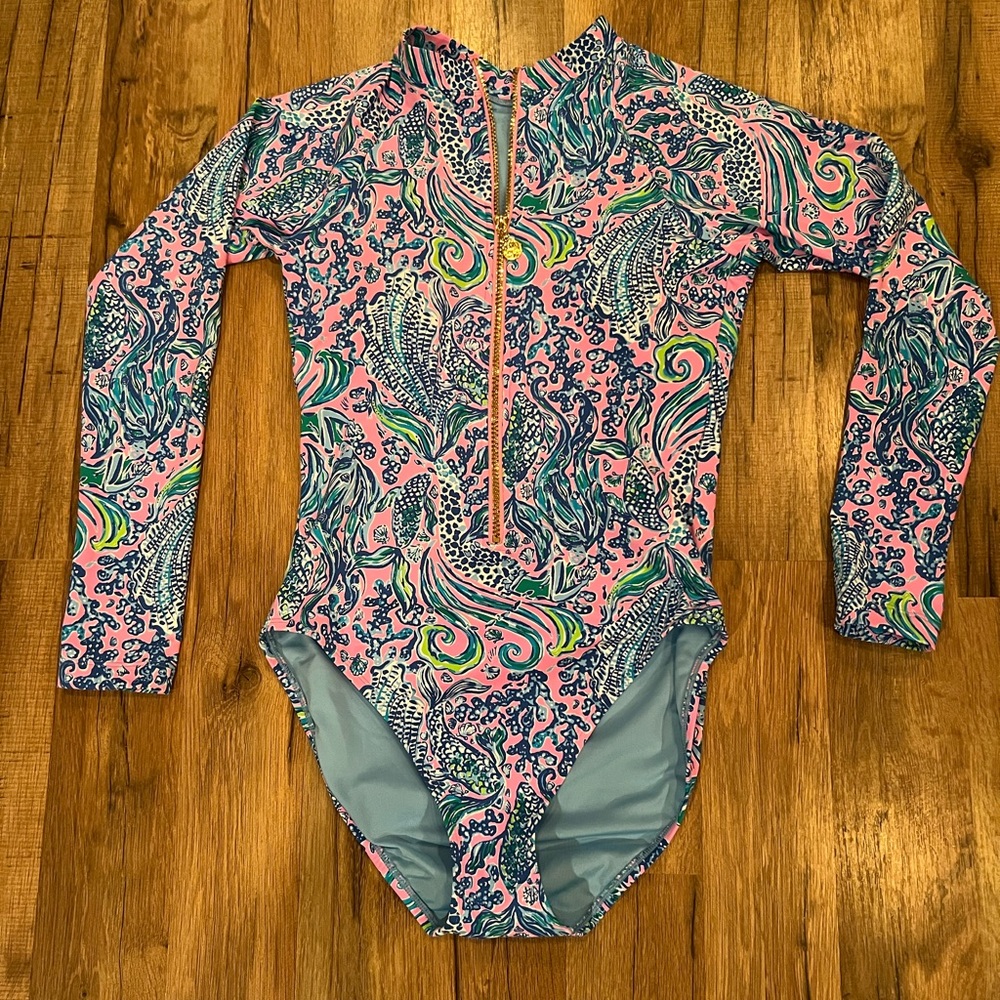 Lilly Pulitzer Randee Rashguard Swimsuit Lilac Rose We Mermaid It 6